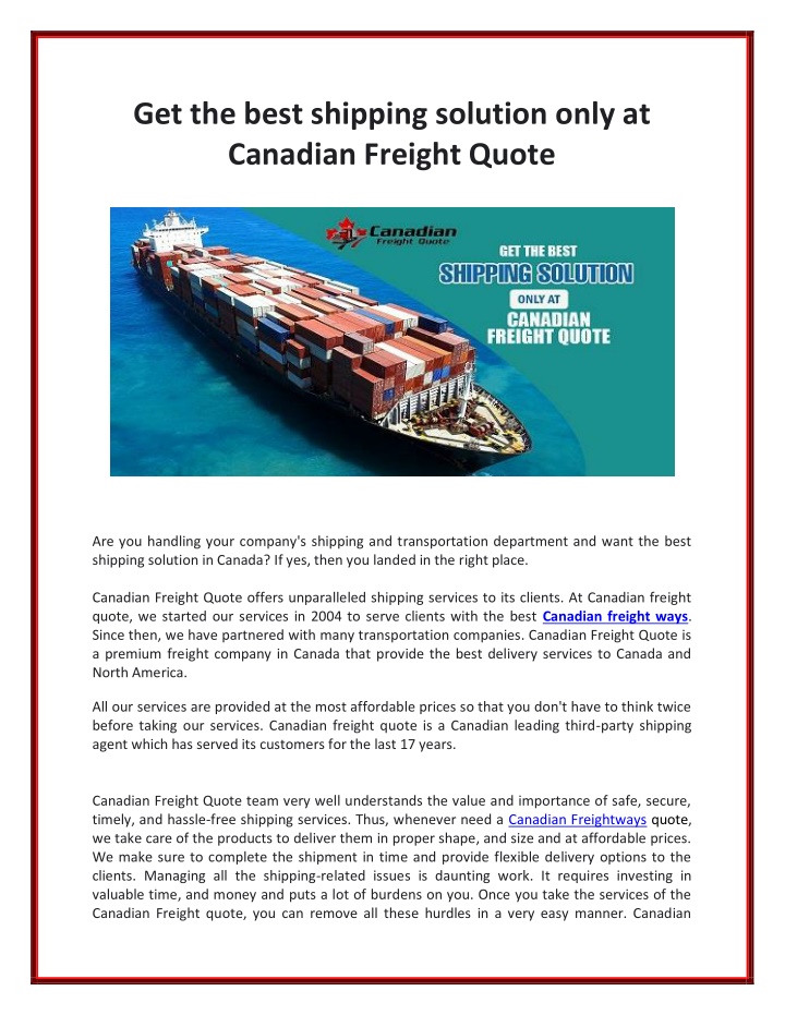 get the best shipping solution only at canadian