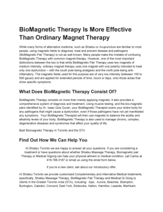 BioMagnetic Therapy Is More Effective Than Ordinary Magnet Therapy