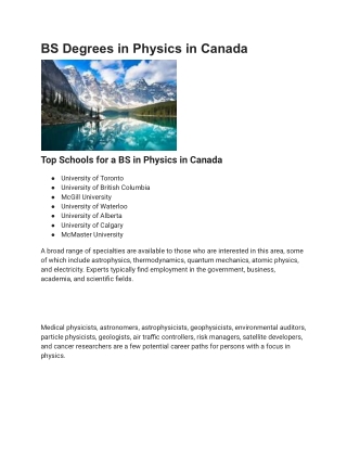 BS Degrees in Physics in Canada