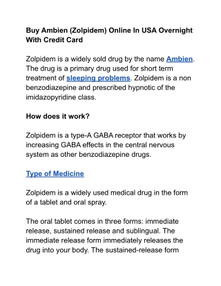 Buy Ambien (Zolpidem) Online In USA Overnight With Credit Card