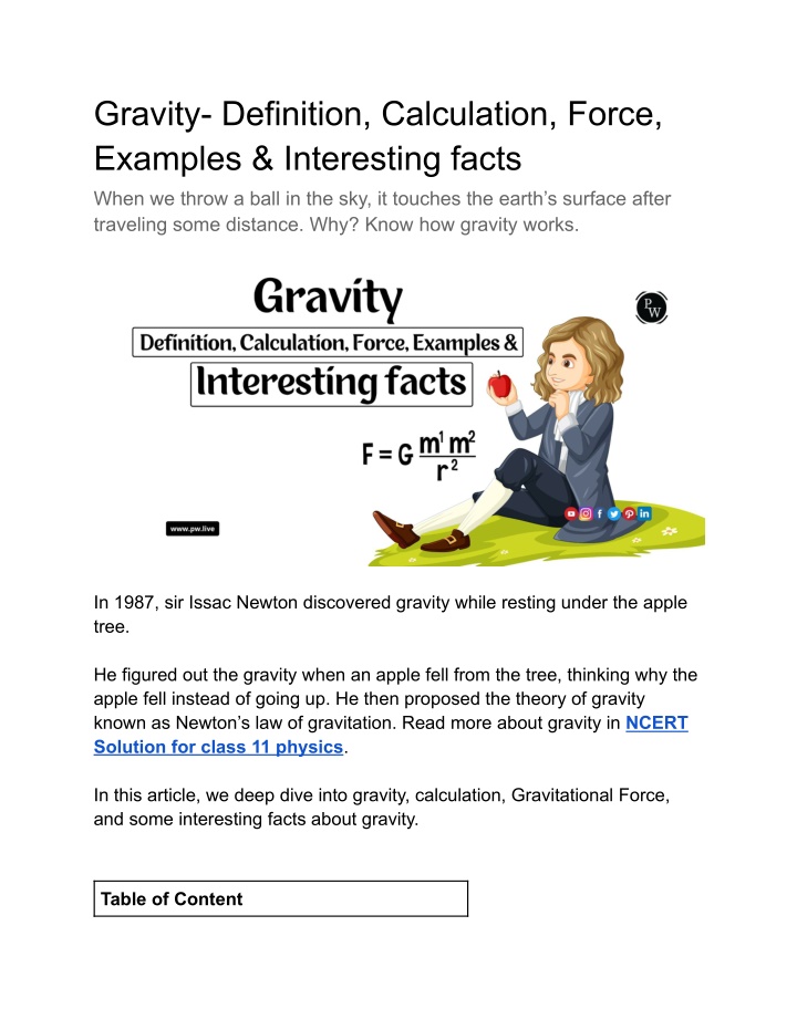 What is Gravity?-Definition, Gravity Calculation, Examples, Videos, and FAQs