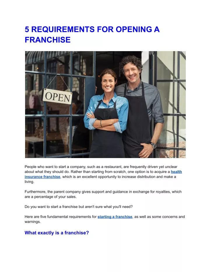 5 requirements for opening a franchise