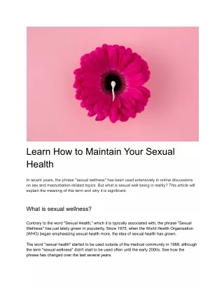 Learn How to Maintain Your Sexual Health