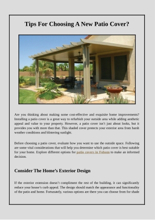 tips for choosing a new patio cover