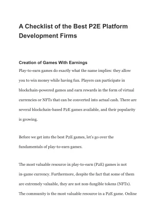 a checklist of the best p2e platform development