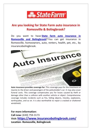 Are you Looking state farm auto insurance in Romeoville & Bolingbrook