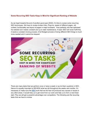 Some Recurring SEO Tasks Keep in Mind for Significant Ranking of Website - Sochtek