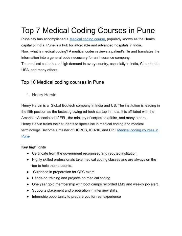 top 7 medical coding courses in pune