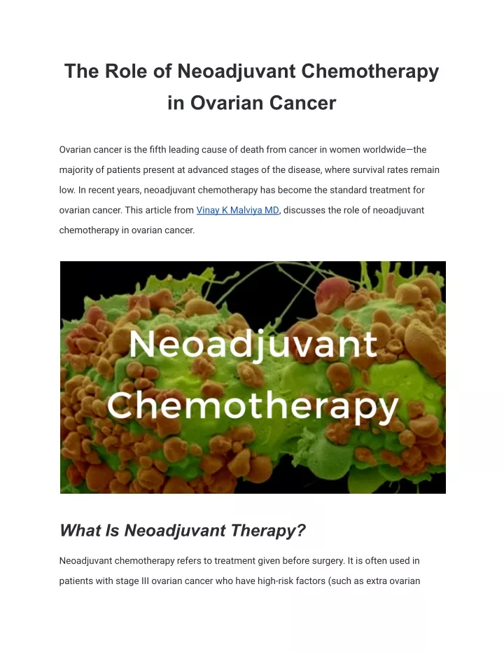 the role of neoadjuvant chemotherapy in ovarian