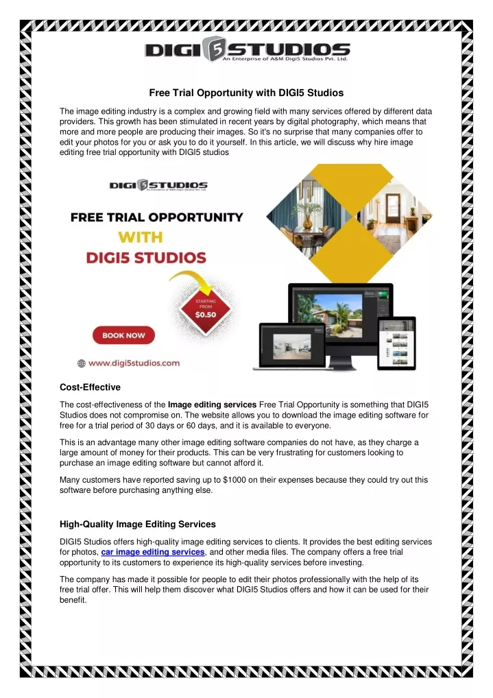 free trial opportunity with digi5 studios