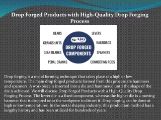 Drop Forged Products with High-Quality Drop Forging Process