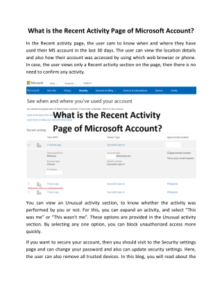 what is the recent activity page of microsoft