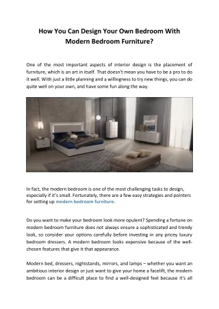 How You Can Design Your Own Bedroom With Modern Bedroom Furniture