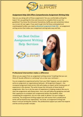 assignment help usa offers comprehensive