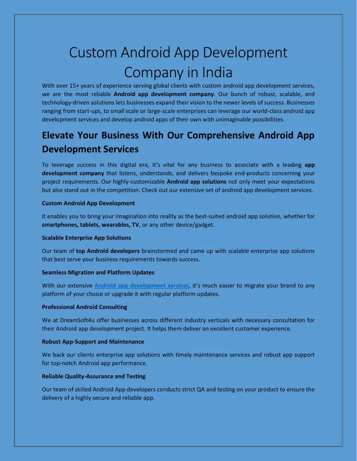 custom android app development company in india