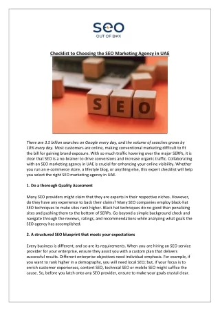 Checklist to Choosing the SEO Marketing Agency in UAE