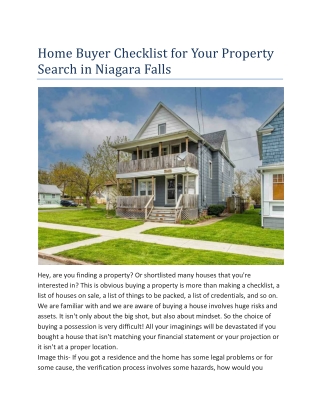 Home Buyer Checklist for Your Property Search in Niagara Falls