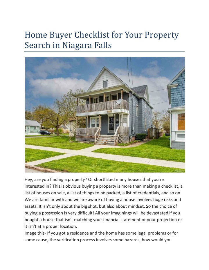 home buyer checklist for your property search