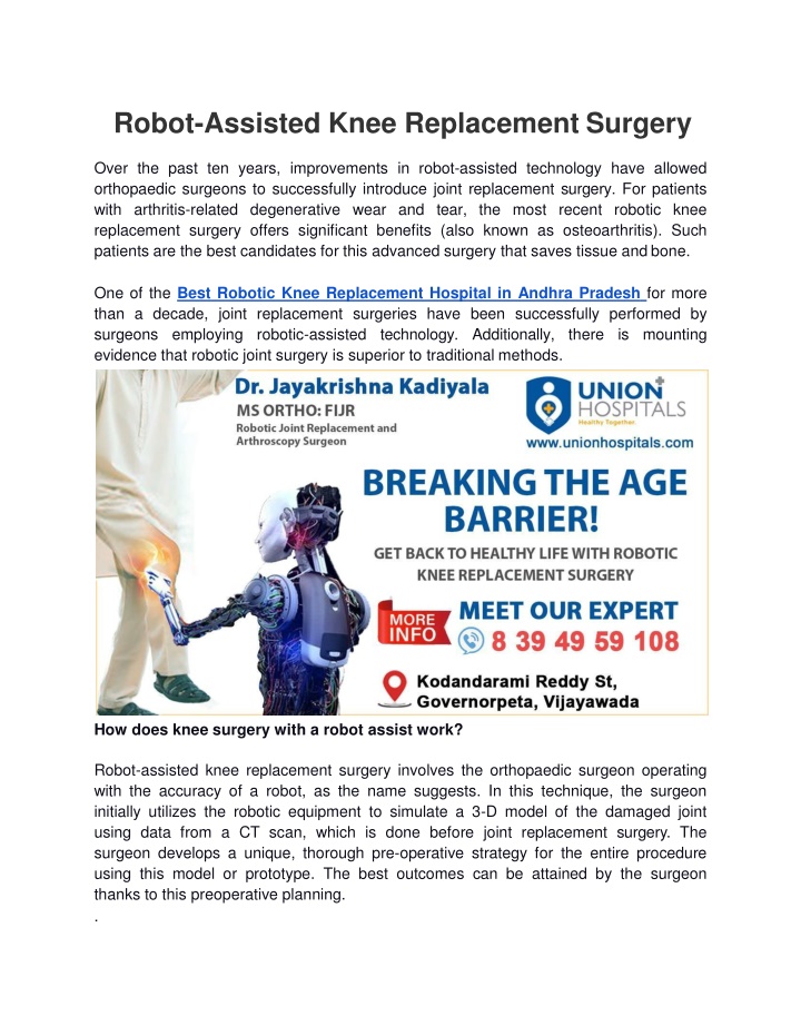 robot assisted knee replacement surgery