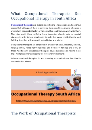What Occupational Therapists Do Occupational Therapy in South Africa
