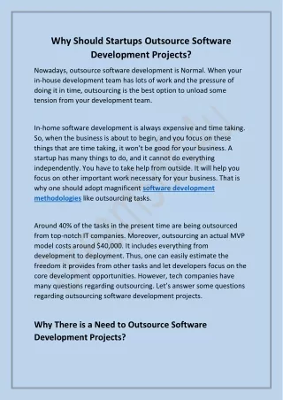 Why Should Startups Outsource Software Development Projects