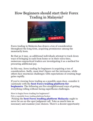How Beginners should start their Forex Trading in Malaysia