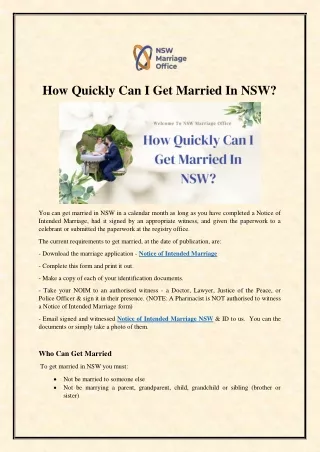 How Quickly Can I Get Married In NSW
