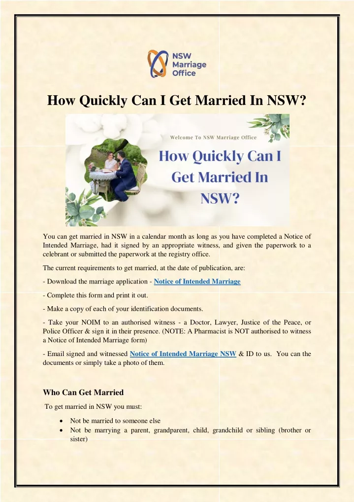 how quickly can i get married in nsw