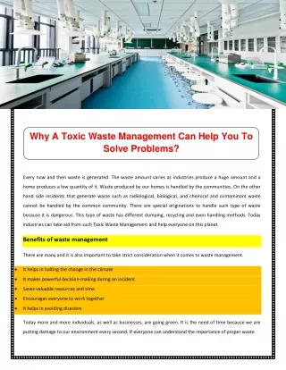 Why A Toxic Waste Management Can Help You To Solve Problems