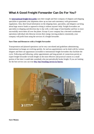 what a good freight forwarder can do for you