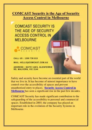 COMCAST Security is the Age of Security Access Control in Melbourne
