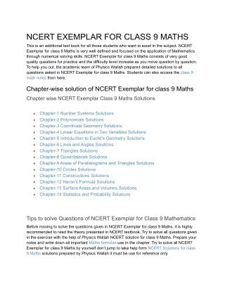 NCERT EXEMPLAR FOR CLASS 9 MATHS | PW