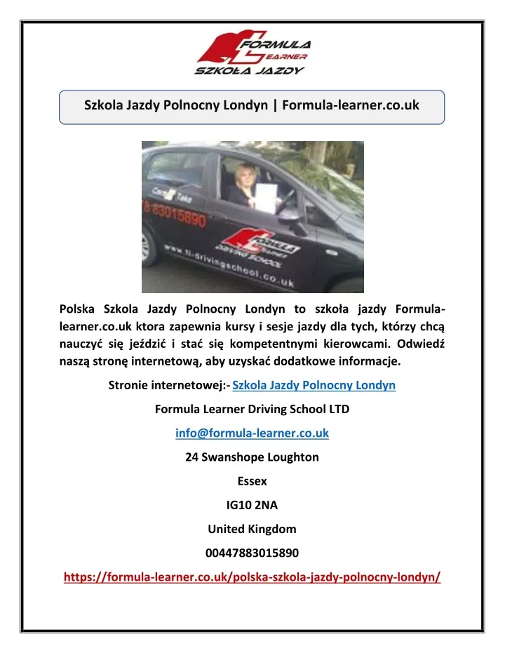 szkola jazdy polnocny londyn formula learner co uk