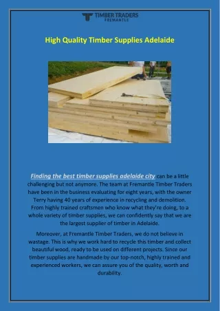 High Quality Timber Supplies in Adelaide