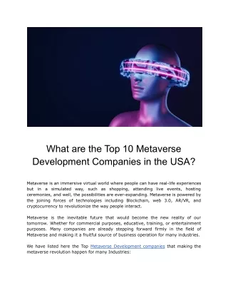 What are the Top 10 Metaverse Development Companies in the USA?