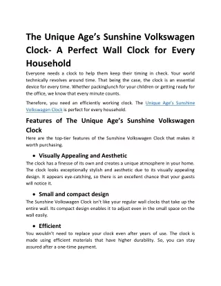 Sunshine Volkswagen Clock