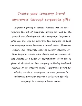 Create your company brand awareness through corporate gifts