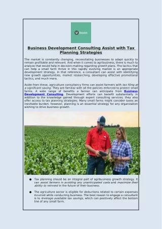 Business Development Consulting Assist with Tax Planning Strategies