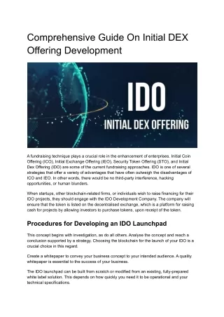 Comprehensive Guide On Initial DEX Offering Development