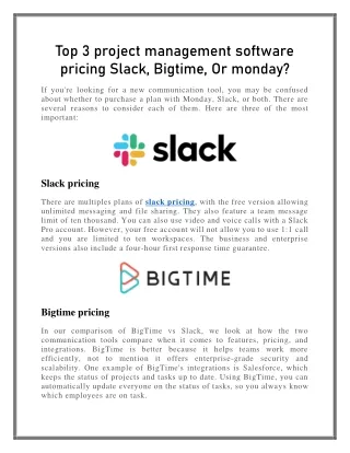 top 3 project management software pricing slack