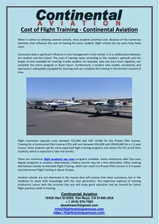 Cost of Flight Training - Continental Aviation