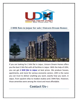 2 BHK flats in Jaipur for sale | Unicorn Dream Homes