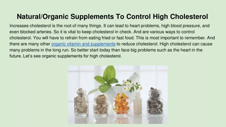 natural organic supplements to control high