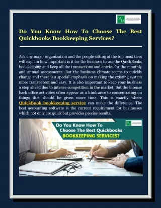 Do You Know How To Choose The Best Quickbooks Bookkeeping Services