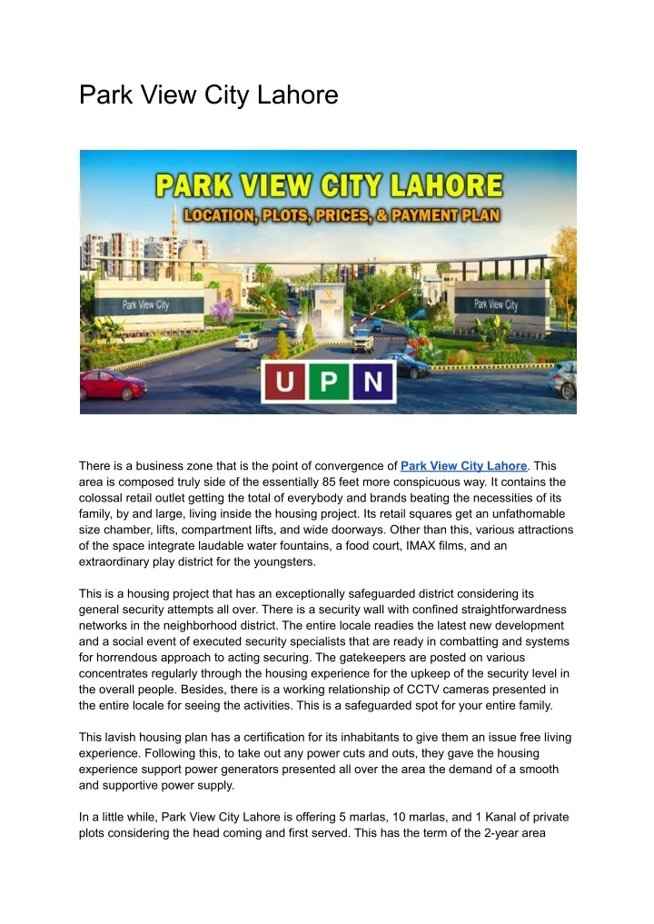 park view city lahore