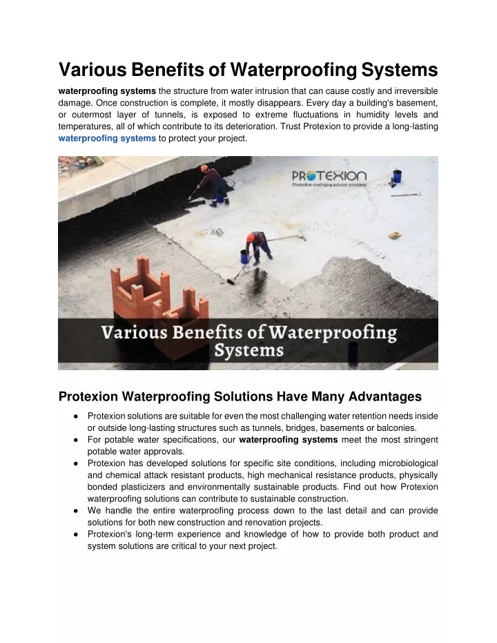 various benefits of waterproofing systems