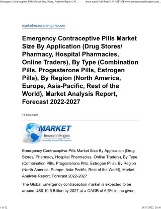 Emergency Contraceptive Pills Market