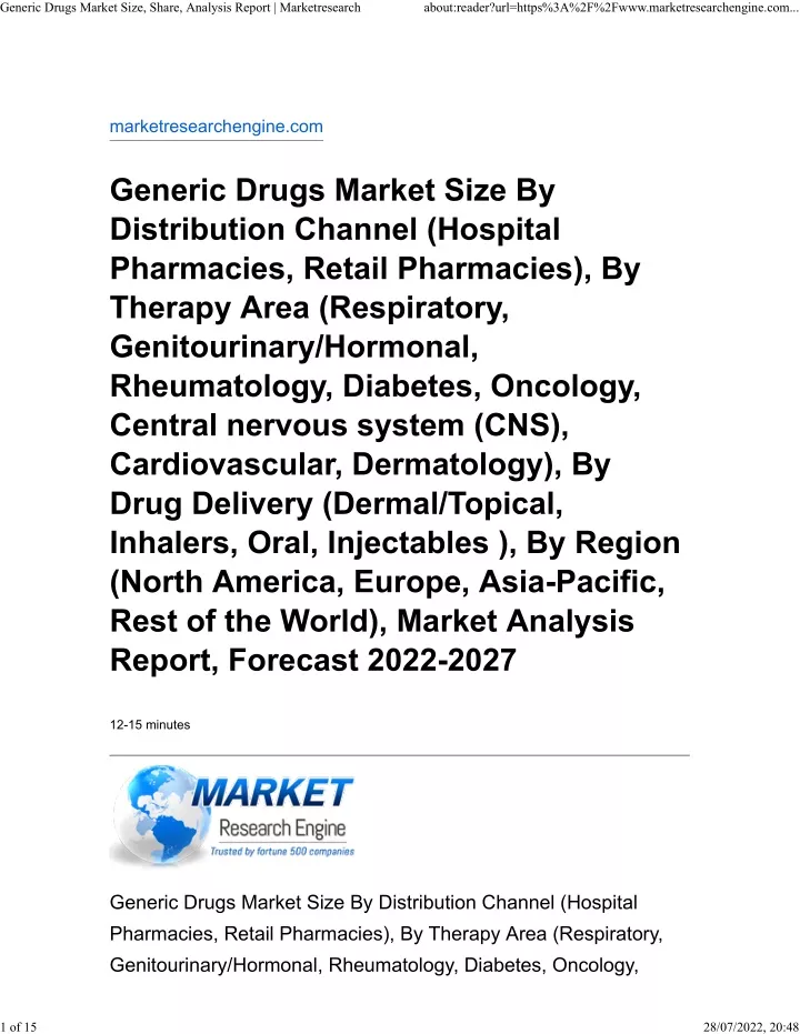 generic drugs market size share analysis report