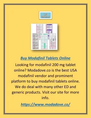 Buy Modafinil Tablets Online | Modadove.co
