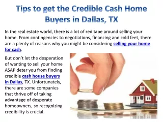 Tips to get the Credible Cash Home Buyers in Dallas, TX